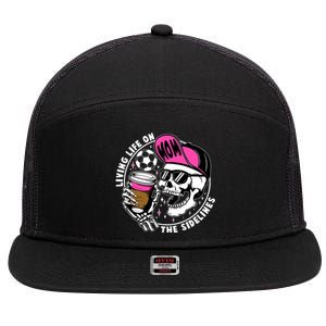 Living Life On The Sidelines Soccer Mom Coffee Skeleton 7 Panel Mesh Trucker Snapback Hat