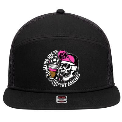 Living Life On The Sidelines Soccer Mom Coffee Skeleton 7 Panel Mesh Trucker Snapback Hat
