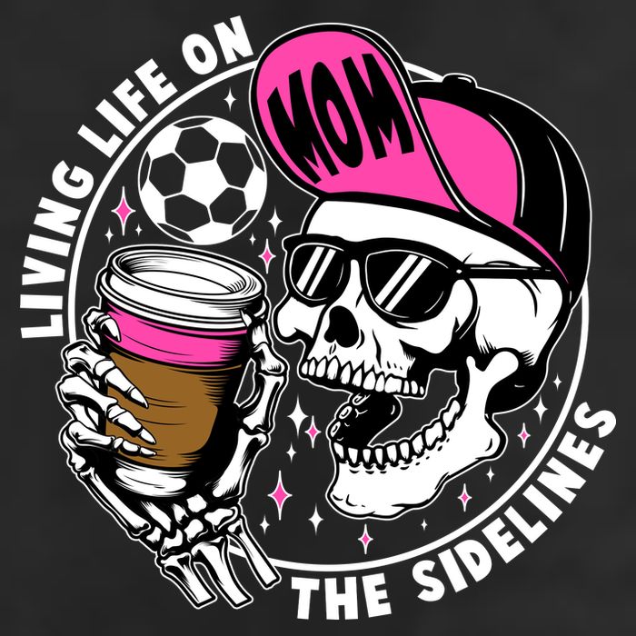 Living Life On The Sidelines Soccer Mom Coffee Skeleton 7 Panel Mesh Trucker Snapback Hat
