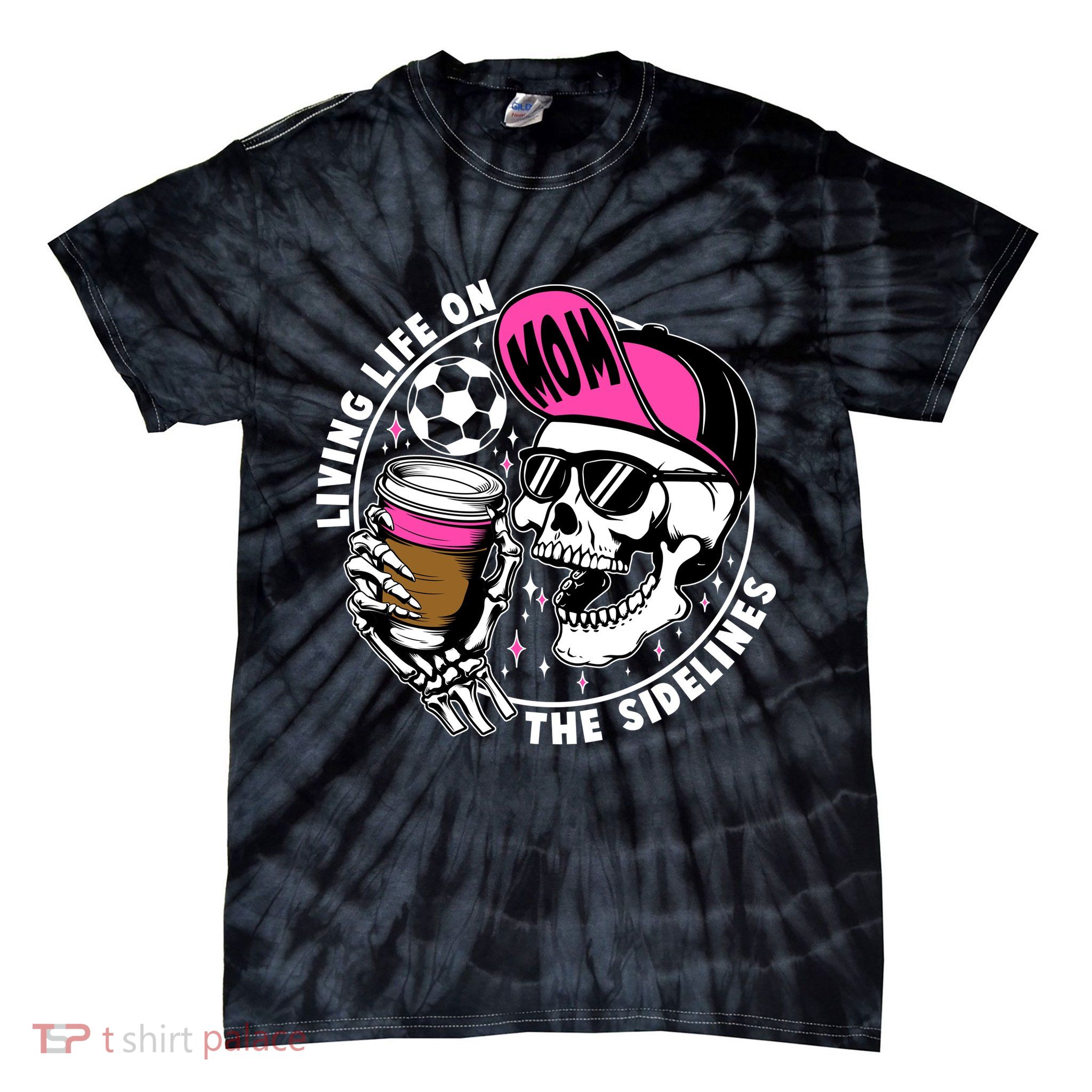 Living Life On The Sidelines Soccer Mom Coffee Skeleton Tie-Dye T-Shirt
