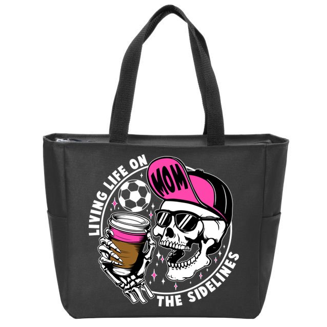 Living Life On The Sidelines Soccer Mom Coffee Skeleton Zip Tote Bag