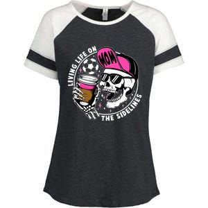 Living Life On The Sidelines Soccer Mom Coffee Skeleton Enza Ladies Jersey Colorblock Tee