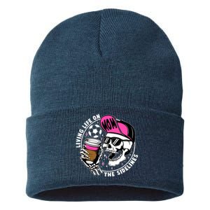 Living Life On The Sidelines Soccer Mom Coffee Skeleton Sustainable Knit Beanie