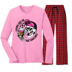 Living Life On The Sidelines Soccer Mom Coffee Skeleton Women's Long Sleeve Flannel Pajama Set 