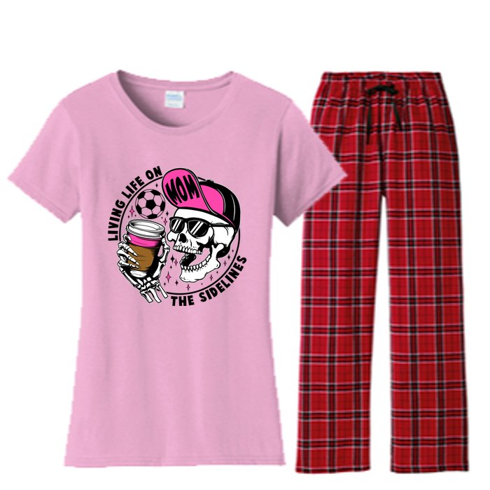 Living Life On The Sidelines Soccer Mom Coffee Skeleton Women's Flannel Pajama Set