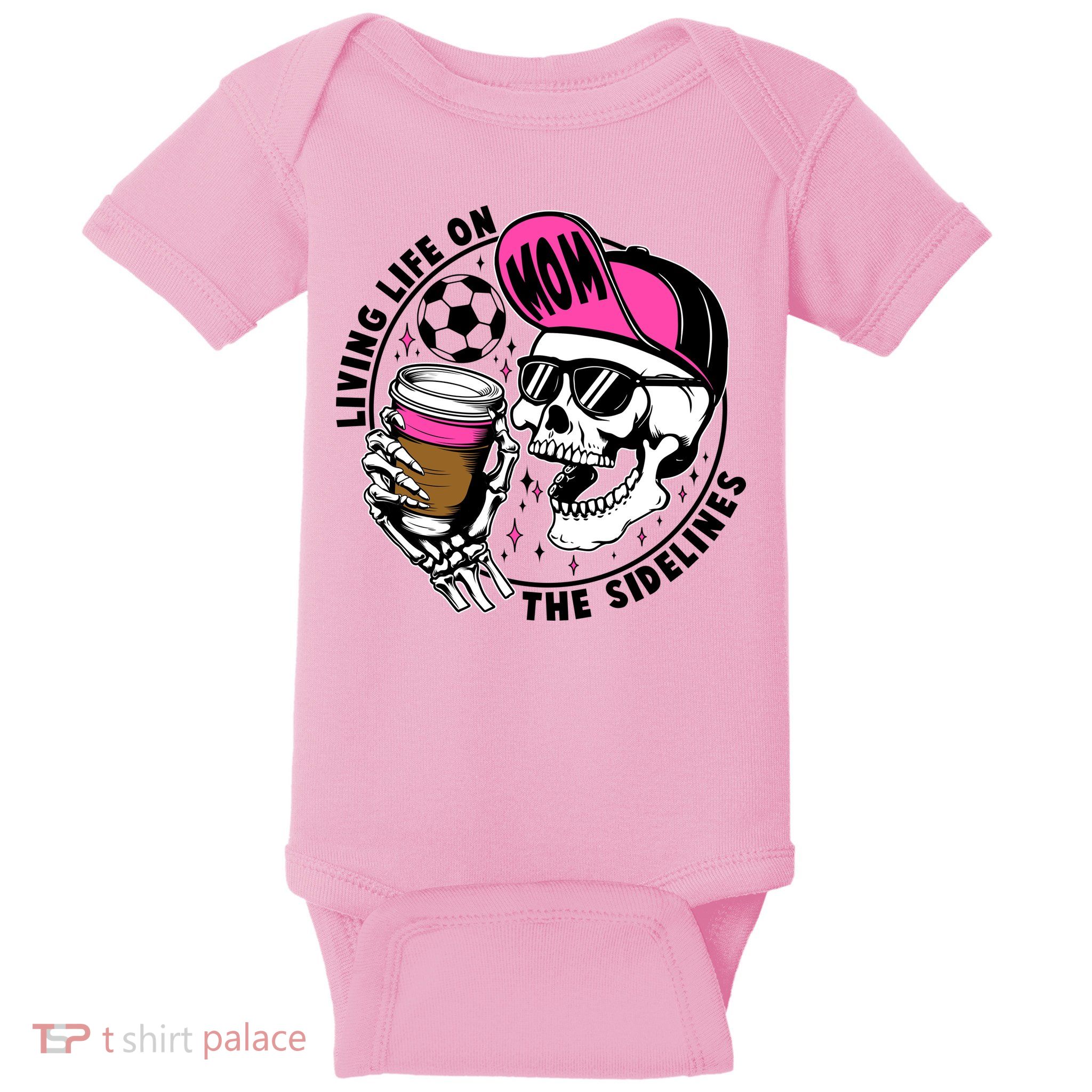 Living Life On The Sidelines Soccer Mom Coffee Skeleton Baby Bodysuit