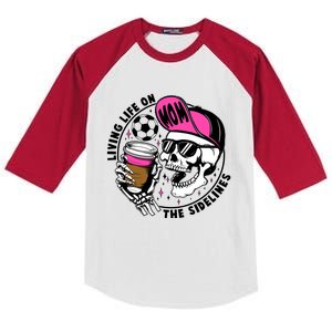 Living Life On The Sidelines Soccer Mom Coffee Skeleton Kids Colorblock Raglan Jersey