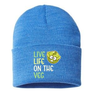 Live Life On The Veg Funny Vegetable Lettuce Vegan Lifestyle Funny Gift Sustainable Knit Beanie