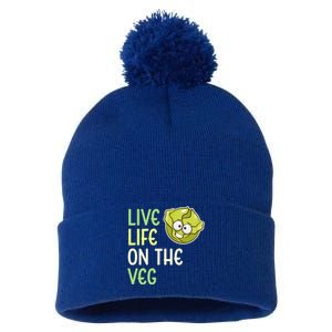 Live Life On The Veg Funny Vegetable Lettuce Vegan Lifestyle Funny Gift Pom Pom 12in Knit Beanie