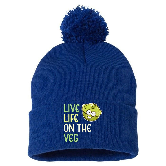 Live Life On The Veg Funny Vegetable Lettuce Vegan Lifestyle Funny Gift Pom Pom 12in Knit Beanie