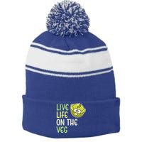 Live Life On The Veg Funny Vegetable Lettuce Vegan Lifestyle Funny Gift Stripe Pom Pom Beanie