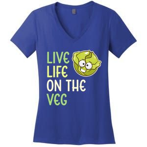 Live Life On The Veg Funny Vegetable Lettuce Vegan Lifestyle Funny Gift Women's V-Neck T-Shirt