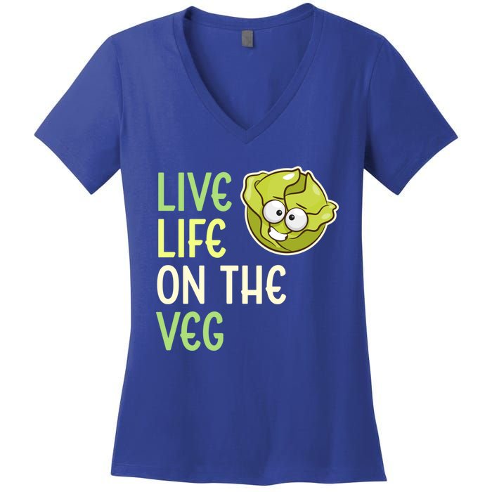 Live Life On The Veg Funny Vegetable Lettuce Vegan Lifestyle Funny Gift Women's V-Neck T-Shirt