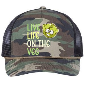 Live Life On The Veg Funny Vegetable Lettuce Vegan Lifestyle Funny Gift Retro Rope Trucker Hat Cap