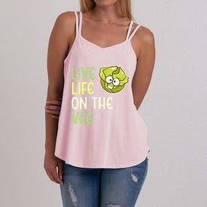 Live Life On The Veg Funny Vegetable Lettuce Vegan Lifestyle Funny Gift Women's Strappy Tank