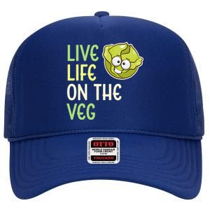 Live Life On The Veg Funny Vegetable Lettuce Vegan Lifestyle Funny Gift High Crown Mesh Back Trucker Hat