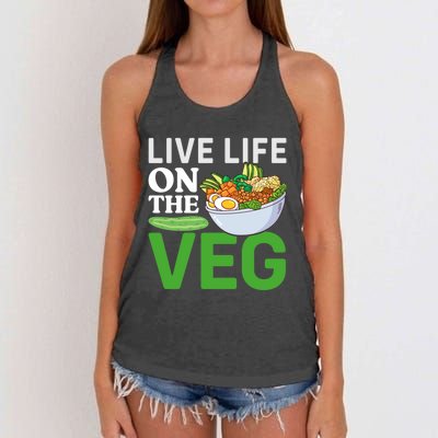 Live Life On The Veg Vegetarian Vegan Gift Women's Knotted Racerback Tank