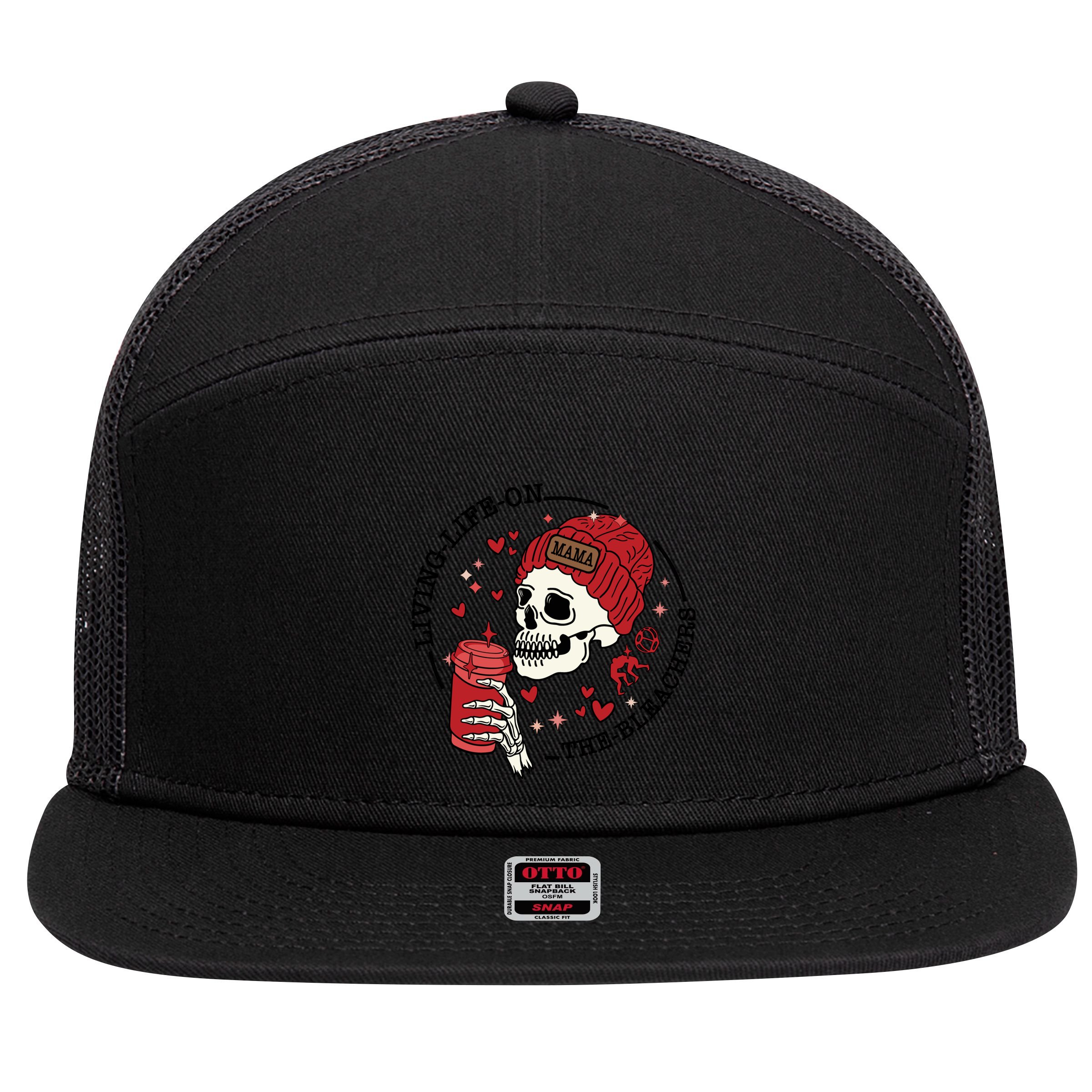 Living Life On The Bleachers Mama Skellington 7 Panel Mesh Trucker Snapback Hat