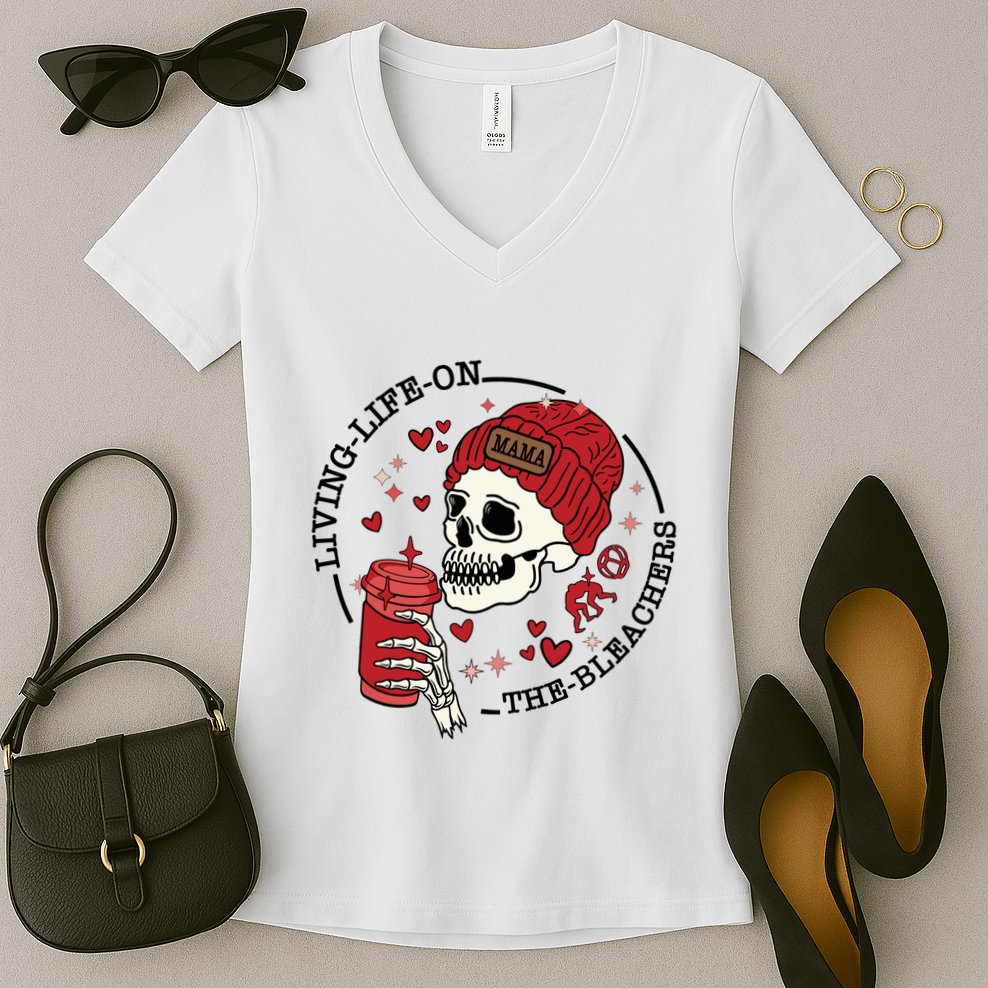 Living Life On The Bleachers Mama Skellington Women's V-Neck T-Shirt