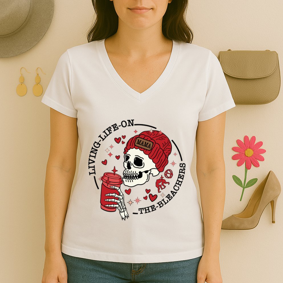Living Life On The Bleachers Mama Skellington Women's V-Neck T-Shirt