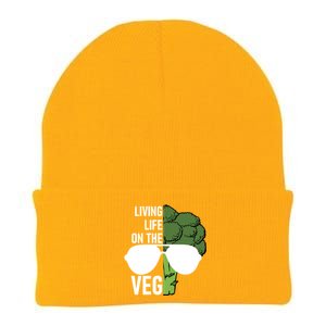 Living Life On The Veg Quirky Joke Vegetarian Or Vegan Gift Knit Cap Winter Beanie