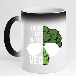 Living Life On The Veg Quirky Joke Vegetarian Or Vegan Gift 11oz Black Color Changing Mug