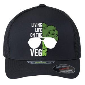 Living Life On The Veg Quirky Joke Vegetarian Or Vegan Gift Flexfit Unipanel Trucker Cap