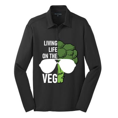 Living Life On The Veg Quirky Joke Vegetarian Or Vegan Gift Silk Touch Performance Long Sleeve Polo