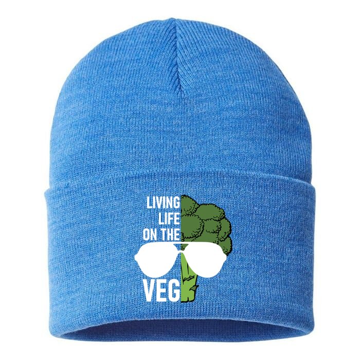 Living Life On The Veg Quirky Joke Vegetarian Or Vegan Gift Sustainable Knit Beanie