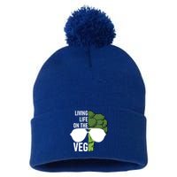 Living Life On The Veg Quirky Joke Vegetarian Or Vegan Gift Pom Pom 12in Knit Beanie