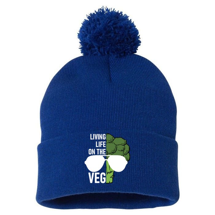 Living Life On The Veg Quirky Joke Vegetarian Or Vegan Gift Pom Pom 12in Knit Beanie