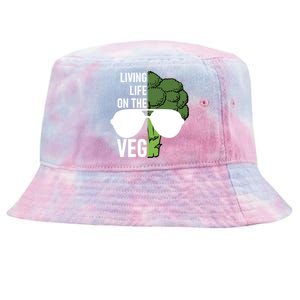 Living Life On The Veg Quirky Joke Vegetarian Or Vegan Gift Tie-Dyed Bucket Hat