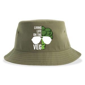 Living Life On The Veg Quirky Joke Vegetarian Or Vegan Gift Sustainable Bucket Hat