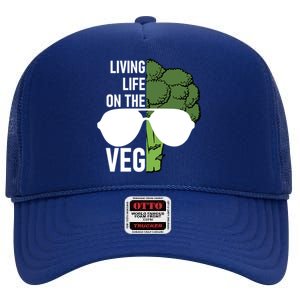 Living Life On The Veg Quirky Joke Vegetarian Or Vegan Gift High Crown Mesh Back Trucker Hat