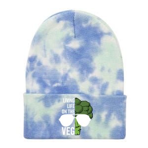 Living Life On The Veg Quirky Joke Vegetarian Or Vegan Gift Tie Dye 12in Knit Beanie