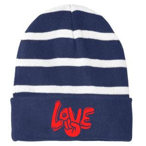 Love Striped Beanie with Solid Band