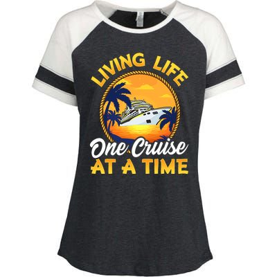 Living Life One Cruise At A Time Enza Ladies Jersey Colorblock Tee