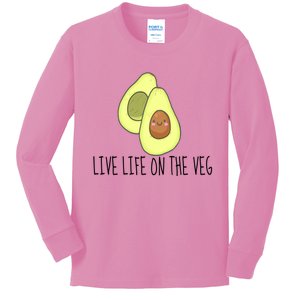 Live Life On The Veg Avocado Vegetarian Vegan Vegetable Gift Kids Long Sleeve Shirt