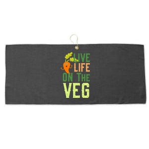 Live Life On The Veg Funny Vegan Slogan Plant Lover Gift Large Microfiber Waffle Golf Towel