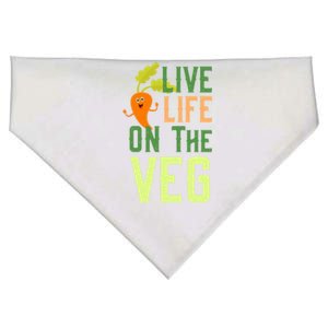 Live Life On The Veg Funny Vegan Slogan Plant Lover Gift USA-Made Doggie Bandana