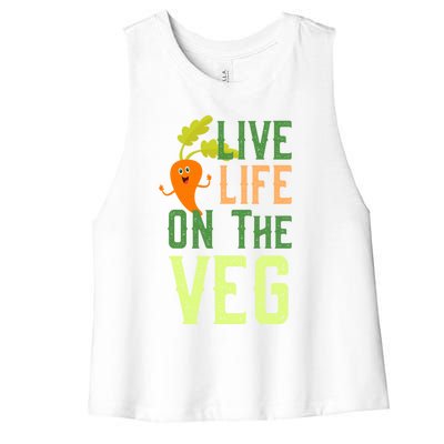 Live Life On The Veg Funny Vegan Slogan Plant Lover Gift Women's Racerback Cropped Tank