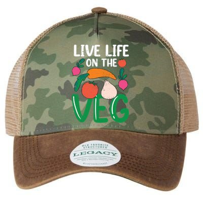 Live Life On The Veg Veganism Funny Vegetarian Gift Legacy Tie Dye Trucker Hat