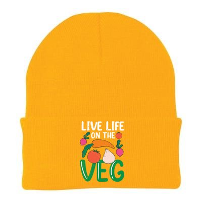 Live Life On The Veg Veganism Funny Vegetarian Gift Knit Cap Winter Beanie