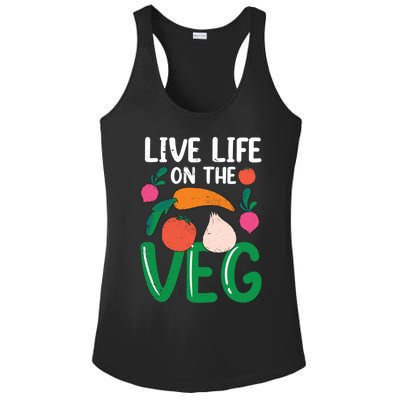 Live Life On The Veg Veganism Funny Vegetarian Gift Ladies PosiCharge Competitor Racerback Tank