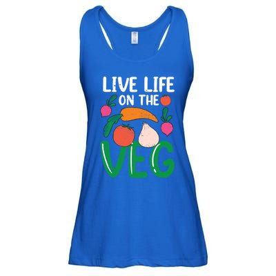 Live Life On The Veg Veganism Funny Vegetarian Gift Ladies Essential Flowy Tank