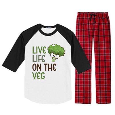 Live Life On The Veg Funny Vegetable Broccoli Vegan Life Gift Raglan Sleeve Pajama Set