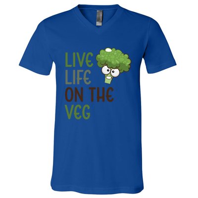 Live Life On The Veg Funny Vegetable Broccoli Vegan Life Gift V-Neck T-Shirt