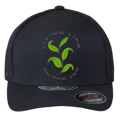 Living Life On The Veg / Plant Based Diet / Vegan Vegetarian Gift Flexfit Unipanel Trucker Cap