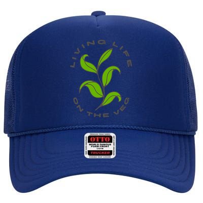 Living Life On The Veg / Plant Based Diet / Vegan Vegetarian Gift High Crown Mesh Back Trucker Hat