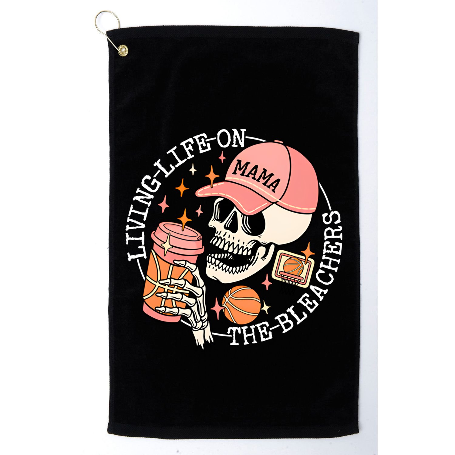 Living Life On The Bleachers Basketball Mama Skull Cute Gift Golf Towel